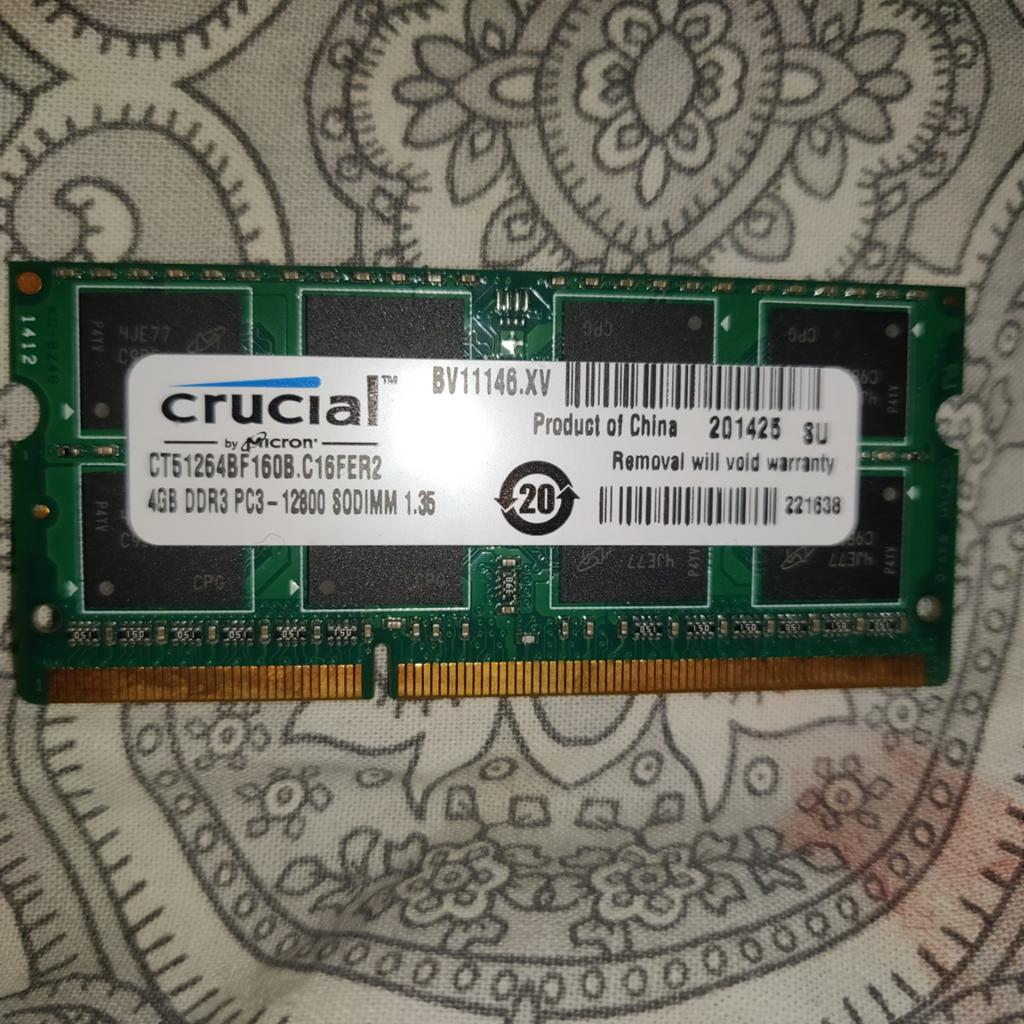 Crucial 4GB DDR3 PC3-12800 SODIMM Laptop Geheugen, Computers en Software, RAM geheugen, Ophalen of Verzenden