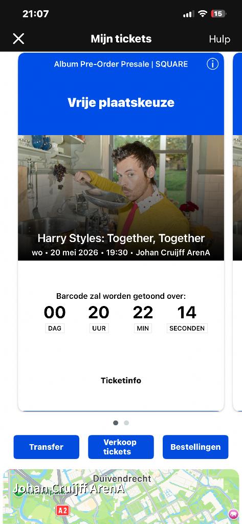 2x SQUARE tickets HARRY STYLES 20 mei, Twee personen, Mei