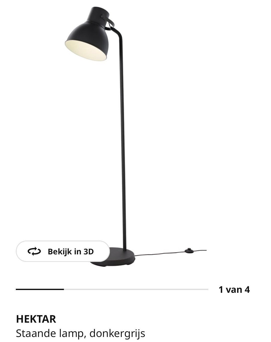 1x IKEA Hektar staande lamp donkergrijs - 181 cm hoog, Ophalen, Zo goed als nieuw, Metaal, 150 tot 200 cm