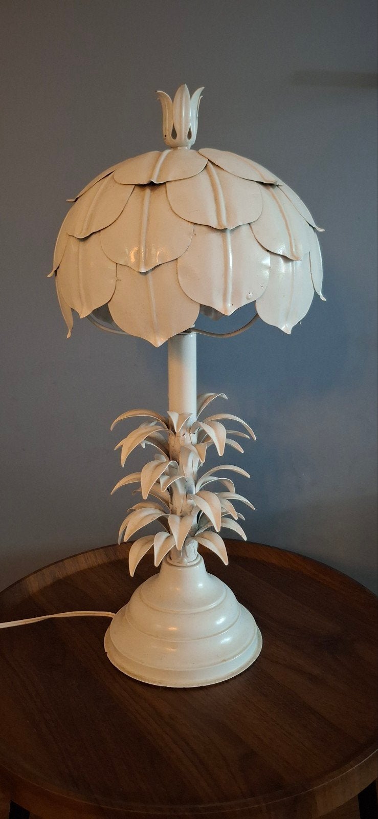 Vintage Ananas Tafellamp - Wit Metaal, Ophalen of Verzenden