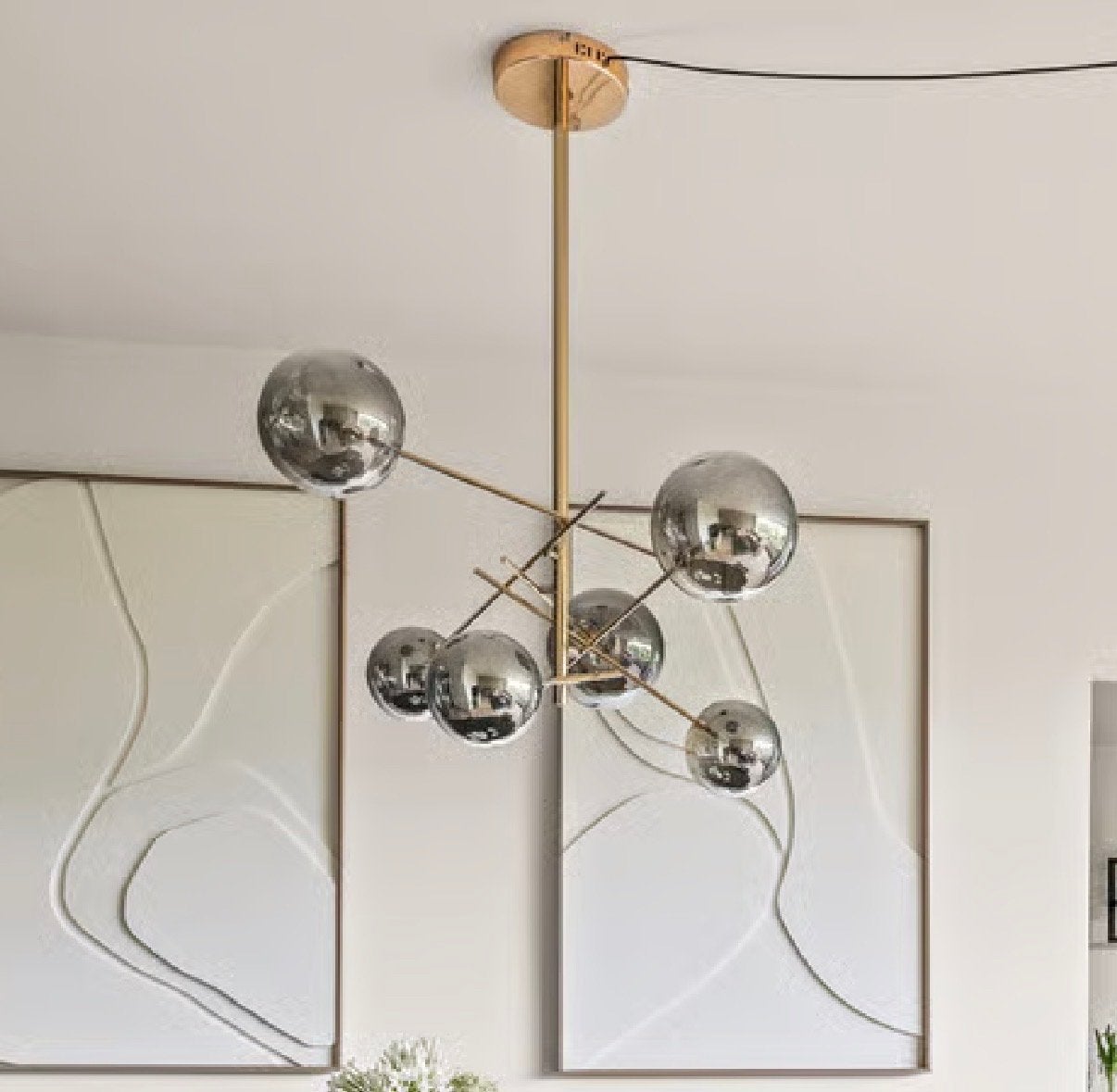 Moderne Hanglamp met Glazen Bollen - RVS, G4 Fitting, Ophalen, Zo goed als nieuw, Glas, G4