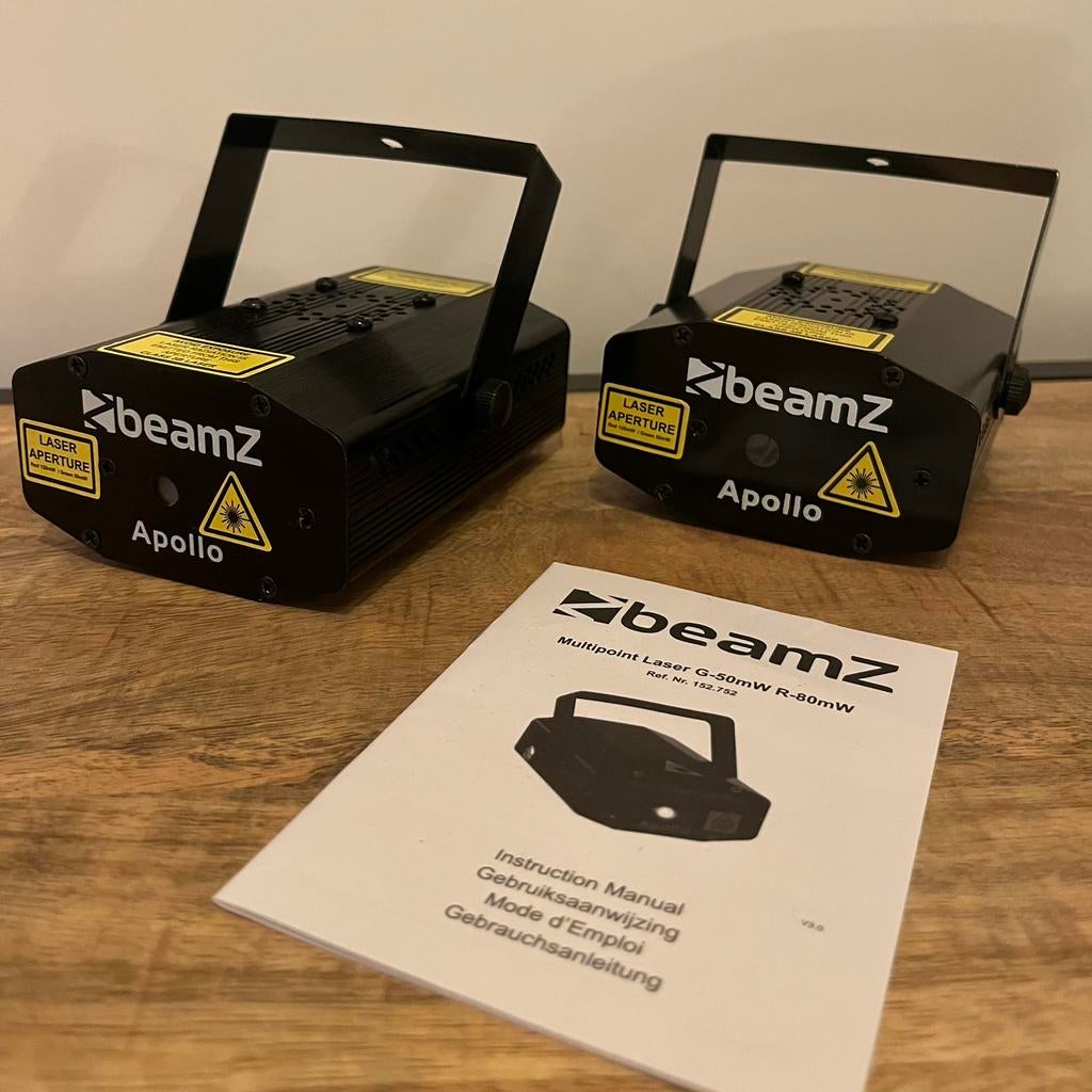 2x BeamZ Rood / Groen Apollo Multipoint Laser 170mW, Ophalen of Verzenden, Zo goed als nieuw, Laser, Geluidgestuurd