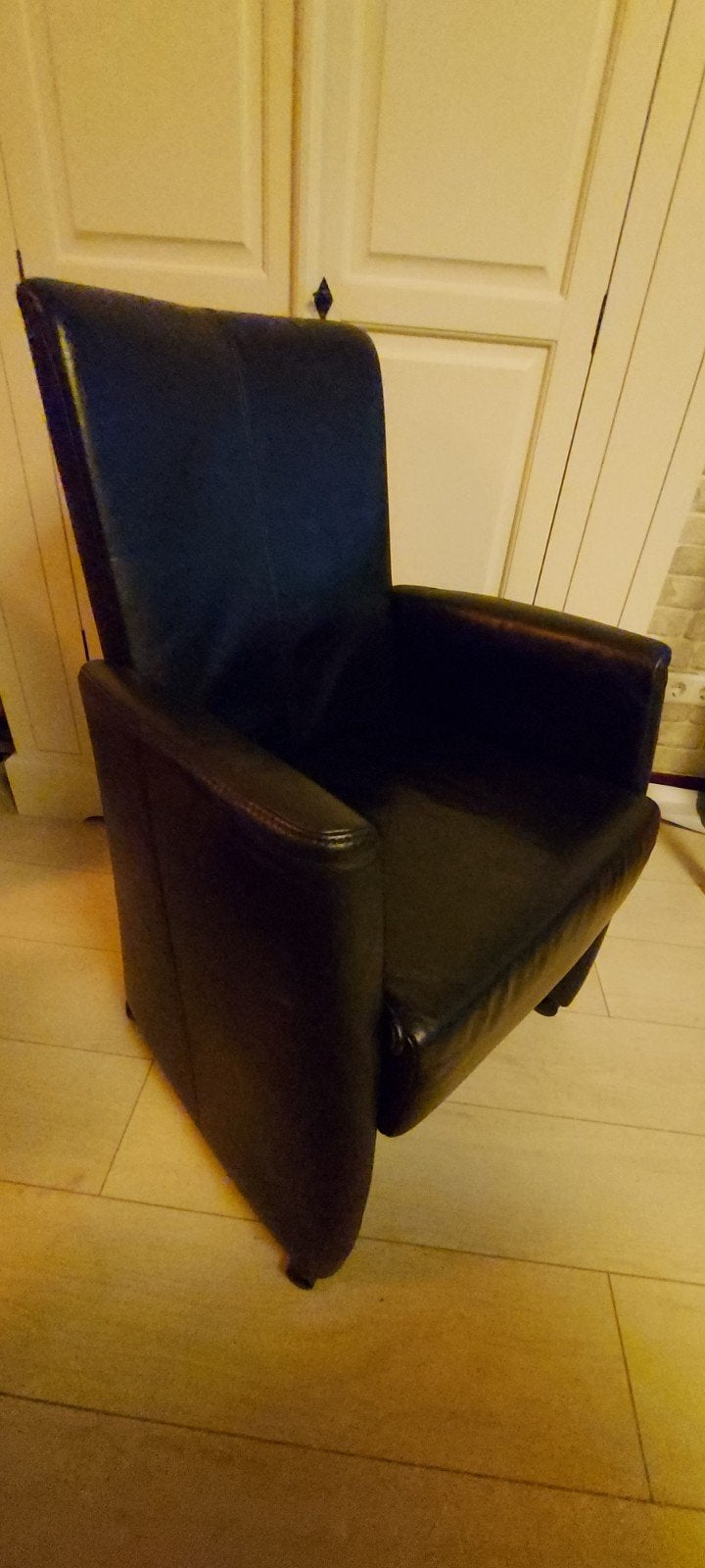 4x Leren stoelen op wieltjes, Ophalen, Gebruikt, Zwart, Leer