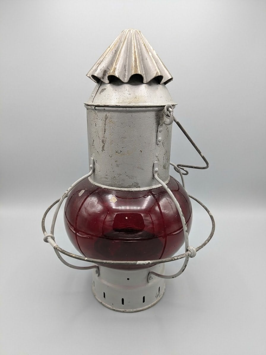 Mooie Vintage Scheepslamp / Stormlamp met Rood Glas, Ophalen of Verzenden, Gebruikt