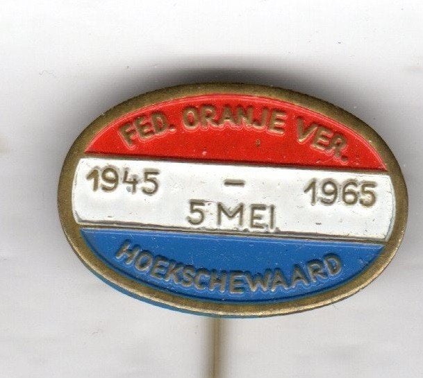 Speldje FEDERATIE ORANJE VERENIGINGEN HOEKSCHEWAARD 1945 196, Ophalen of Verzenden, Gebruikt, Overige onderwerpen