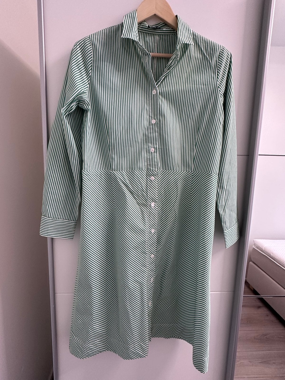 Purdey gestreepte overhemdjurk - Groen/Wit - Maat 40, Kleding | Dames, Maat 38/40 (M), Ophalen of Verzenden, Zo goed als nieuw