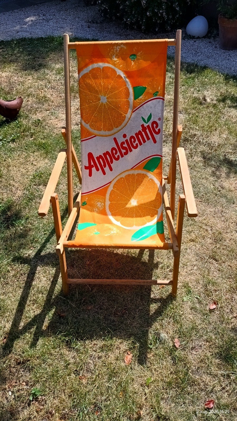 Vintage Appelsientje strandstoel, Ophalen, Gebruikt, Hout, Verstelbaar