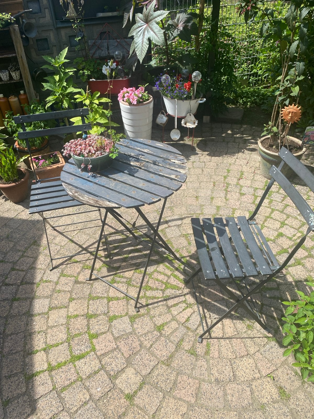 Bistro setje met tafel en twee stoelen, Tuin en Terras, 2 zitplaatsen, Gebruikt, Eettafel, Ophalen of Verzenden