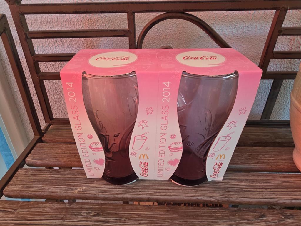 Coca-Cola glazen Mc donalds 2014 roze 2 stuks Nieuw, Verzamelen, Glas en Borrelglaasjes, Nieuw, Ophalen
