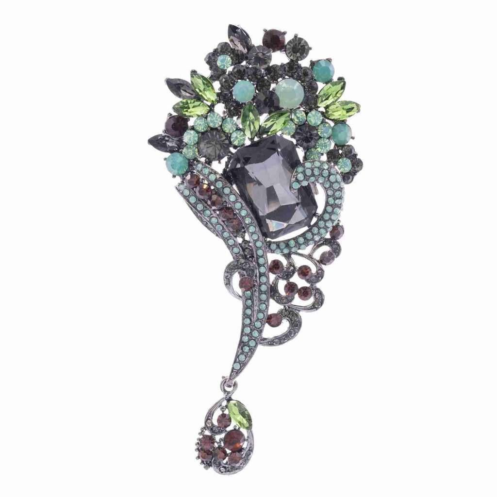 Mooie broche zwart, groen en bruin met Swarovski elementen, Overige materialen, Verzenden, Zwart, Nieuw