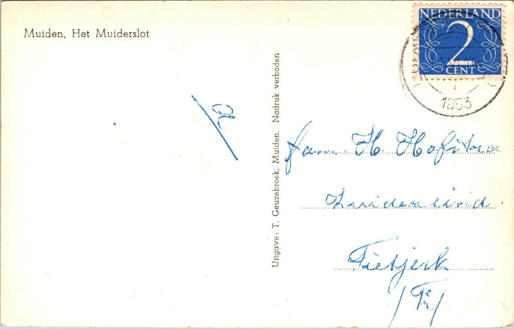 Kasteel Muiderslot Muiden - 12 oude ansichtkaarten II, Verzamelen, Ansichtkaarten | Nederland, Verzenden, 1940 tot 1960, Gelopen