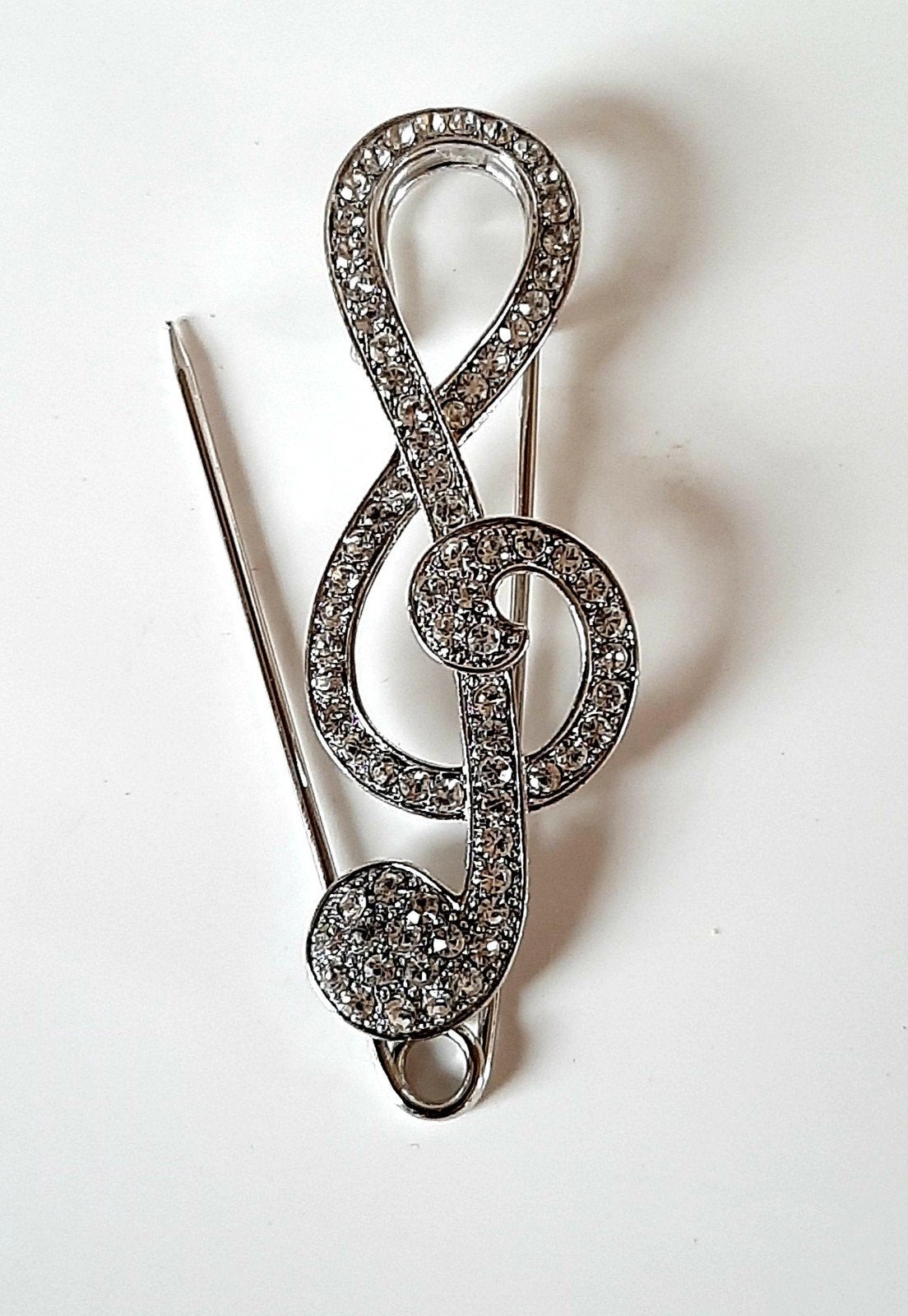 Muzieksleutel sierspeld zilverkleurig met fijne strass, Ophalen of Verzenden, Nieuw