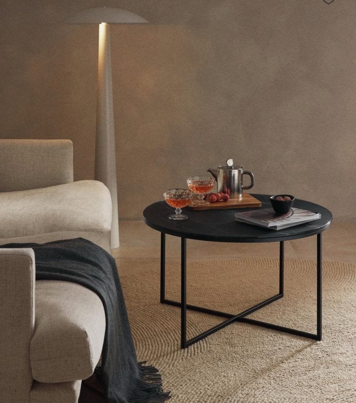 Westwing design salontafel zwart marmerlook Ø 80cm, NwStaat, Huis en Inrichting, Ophalen, 50 tot 100 cm, Rond, 50 tot 100 cm