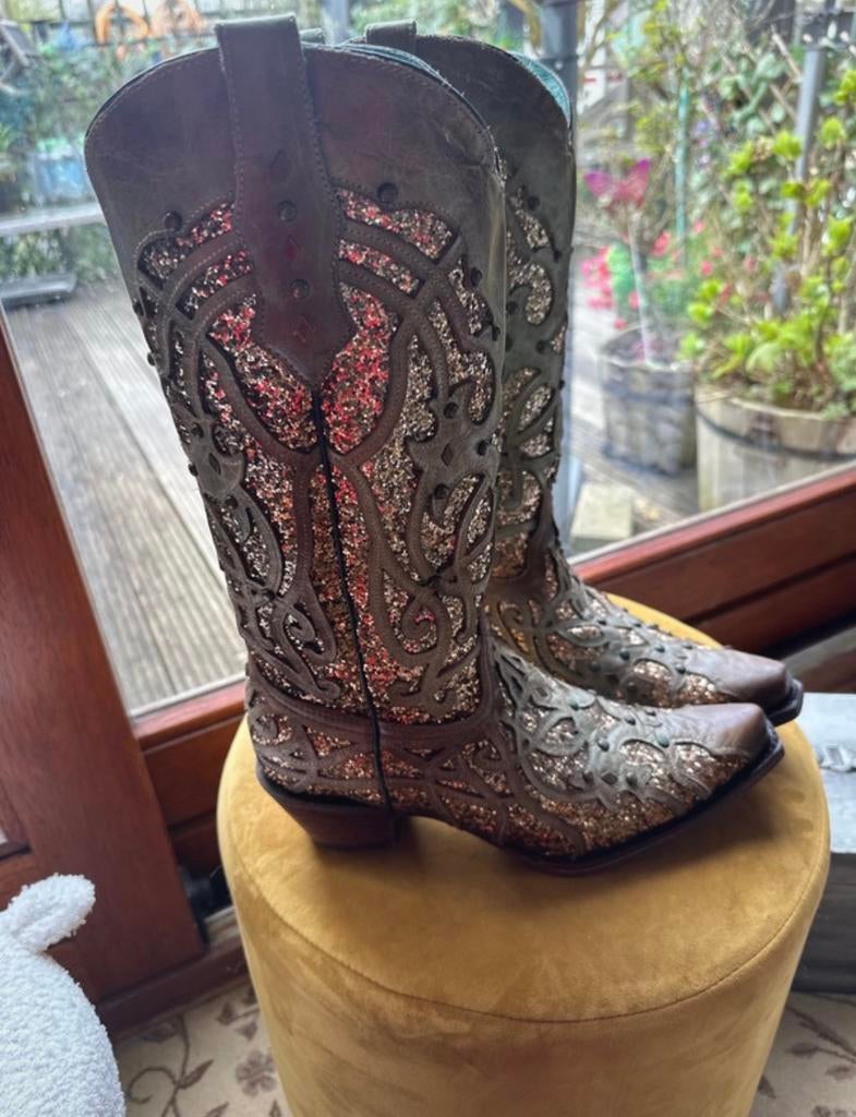 Corral C3275 Cowboylaarzen Bruin met Glitters - Z.g.a.n., Ophalen of Verzenden, Zo goed als nieuw, Bruin, Hoge laarzen