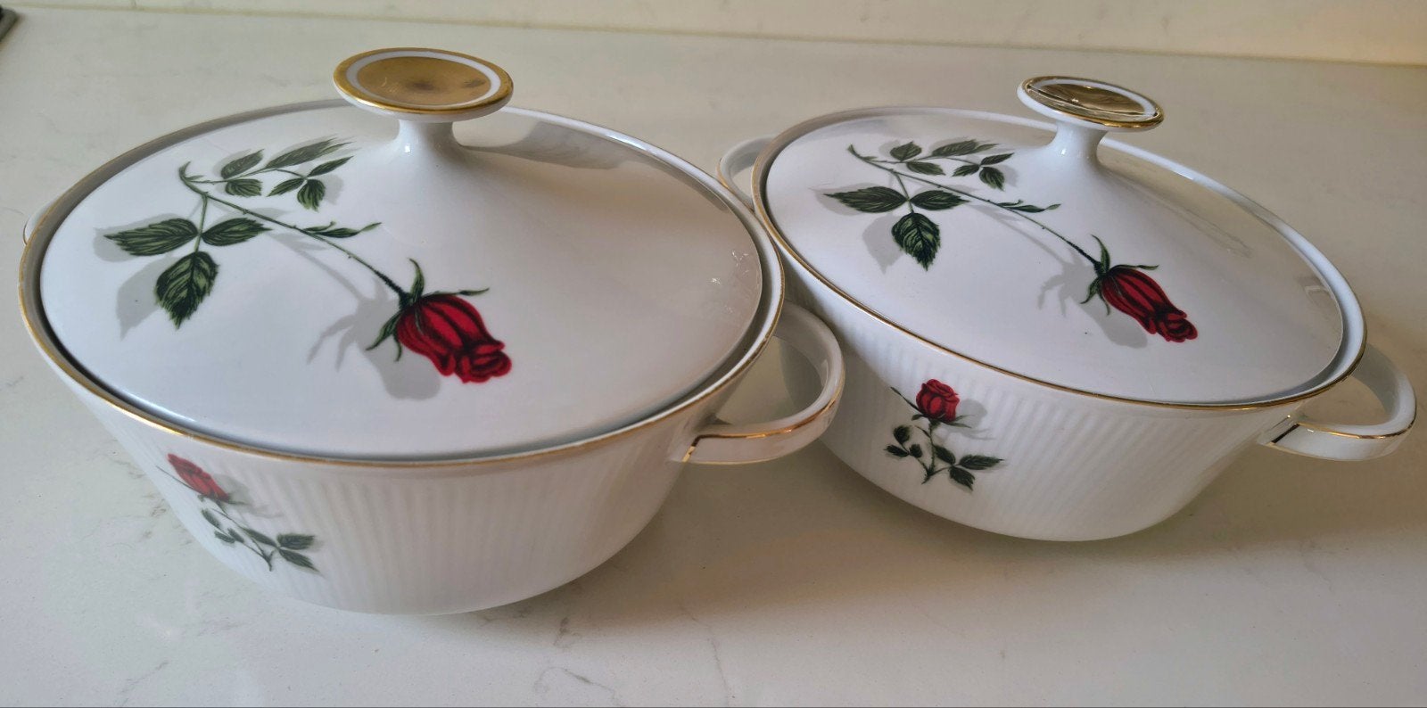 2x Mitterteich Bavaria porseleinen terrine met roos decor, Ophalen of Verzenden