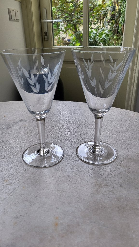Groot gegraveerd wijnglas gekruiste korenaren hoogte 18 cm, Ophalen