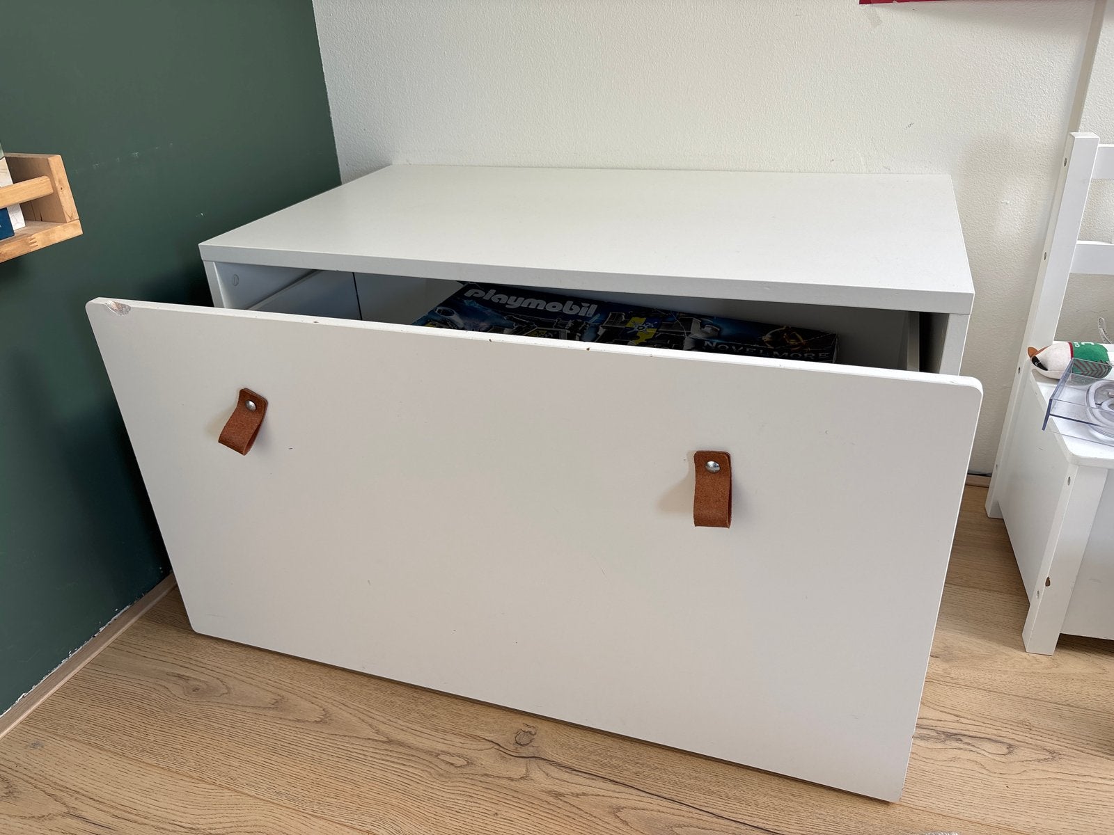 Smastad ikea Witte opbergkist met leren handgrepen, Ophalen of Verzenden, Gebruikt