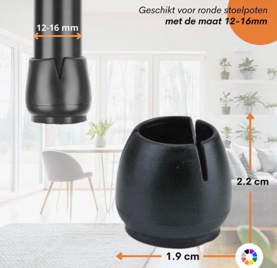 Stoelpootdoppen set 12-16 met anti krasvilt, Huis en Inrichting, Stoelen, Overige materialen, Zwart, Nieuw, Ophalen of Verzenden