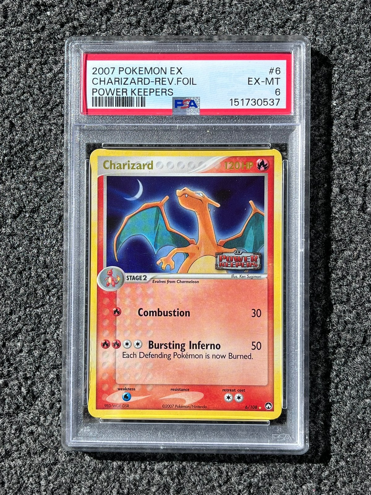Pokémon PSA 6 Charizard rev. Holo #6 Power keepers, Ophalen of Verzenden, Zo goed als nieuw, Losse kaart, Foil