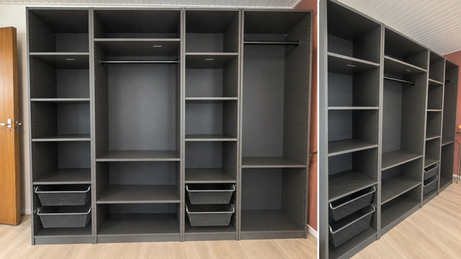 Grijze Pax kast 2x75cm en 2x50cm met lades en planken, Met lade(s), Gebruikt, 200 cm of meer, Ophalen of Verzenden