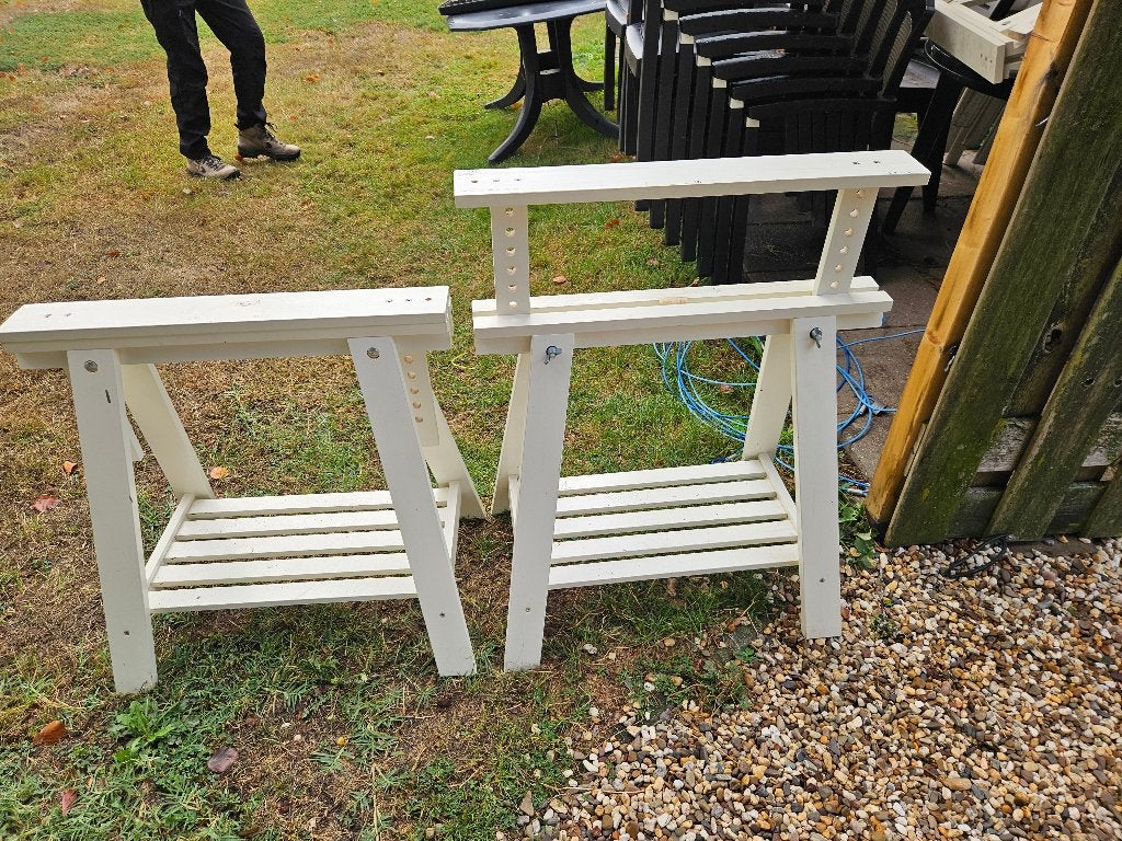 2 stevige Houten schragen ook in hoogte verstelbaar, Ophalen, Zo goed als nieuw, Hout, Wit