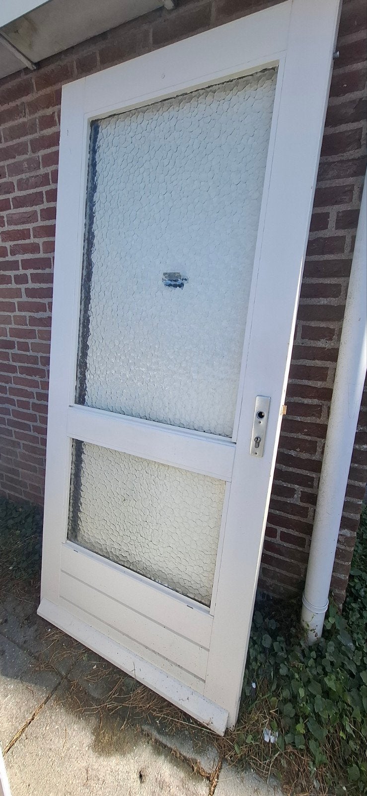 Witte buitendeur met glaspanelen, Ophalen, Gebruikt, 80 tot 100 cm, Buitendeur