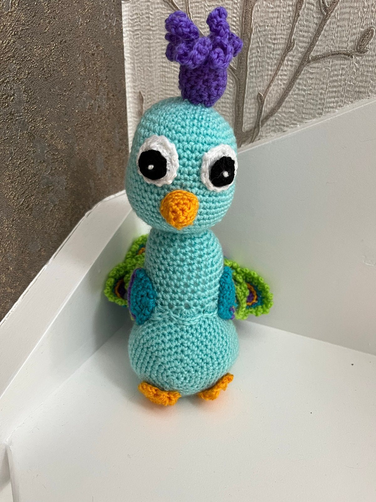 Nieuwe gehaakte pauw knuffel - 25 cm hoog, Handgemaakt, Overige typen, Blauw, Nieuw