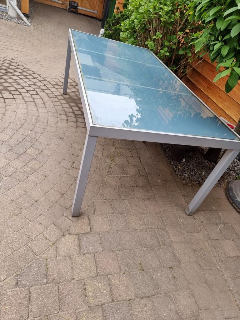 Aluminium tuintafel met glasplaat, Ophalen, Gebruikt, Rechthoekig, Aluminium