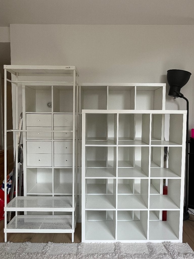 2 IKEA kallax kasten + Mackapär rack. Add-ins available, Huis en Inrichting, Ophalen, Met plank(en), 150 tot 200 cm, Zo goed als nieuw