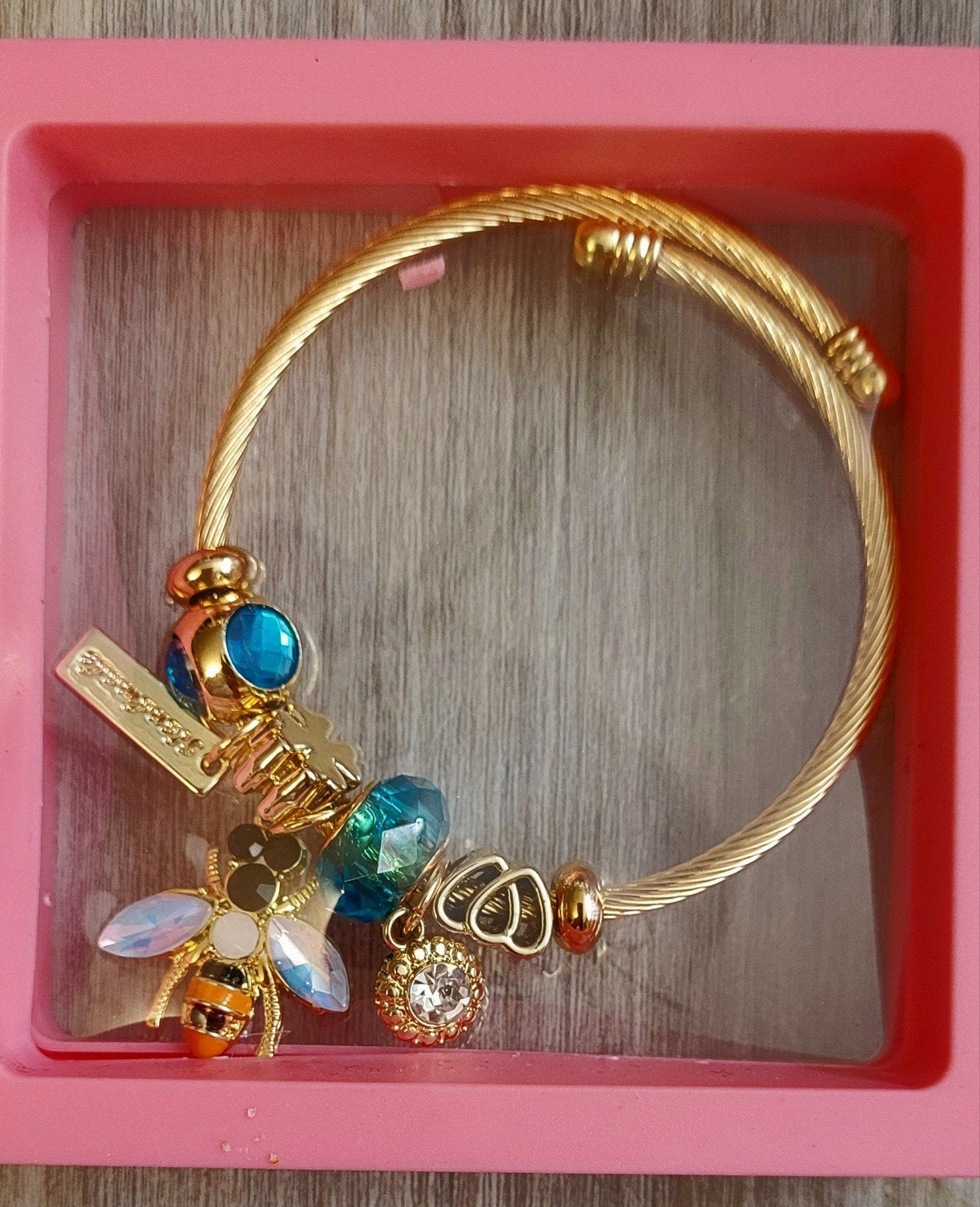 Gouden Armband met Bij en Kristallen - Handmade, Overige materialen, Nieuw, Goud, Met bedels of kralen