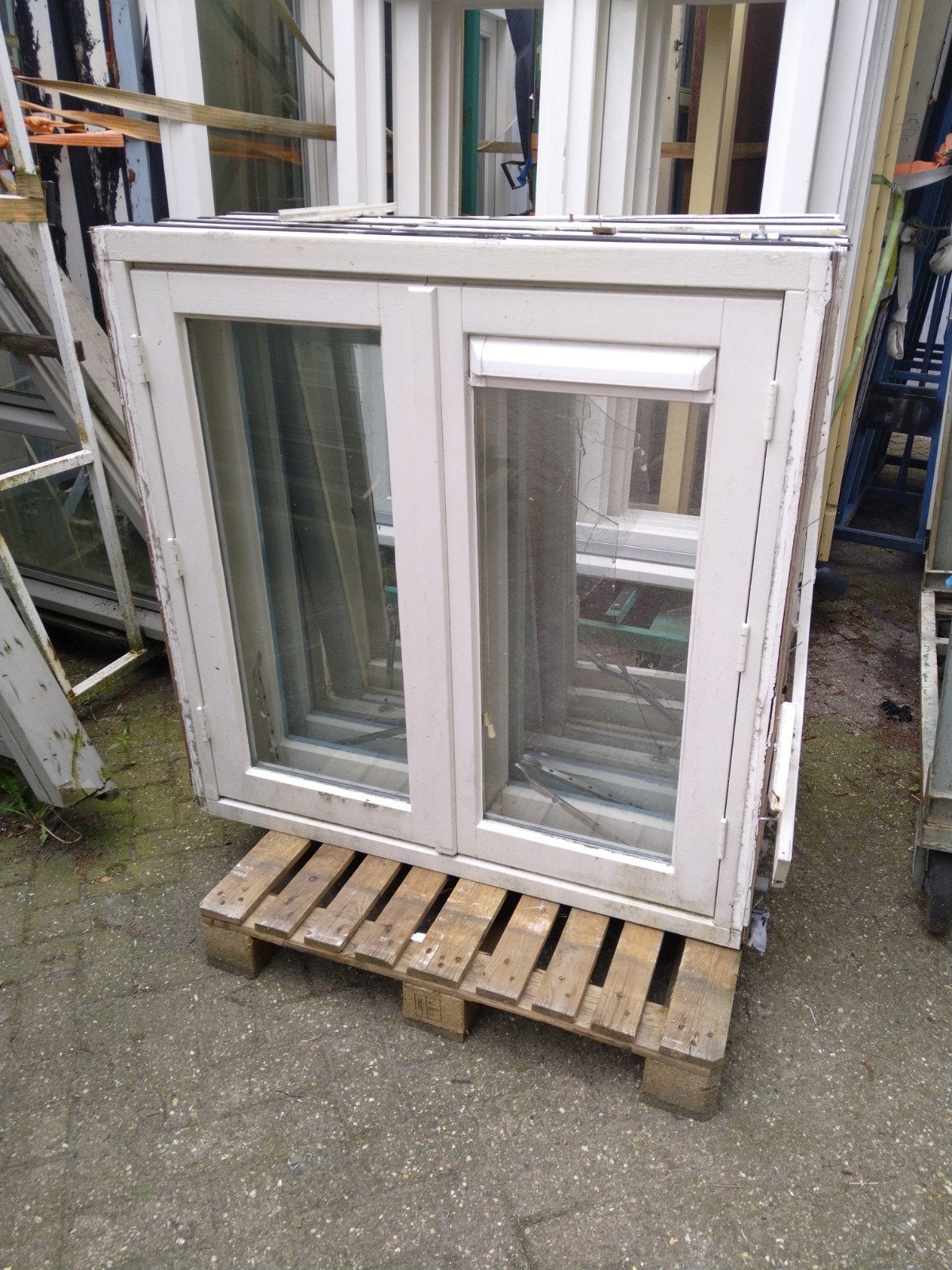 Hardhouten kozijnen met stolpraam, Doe-het-zelf en Verbouw, Gevelraam of Ruit, Gebruikt, 80 tot 120 cm, 80 tot 120 cm