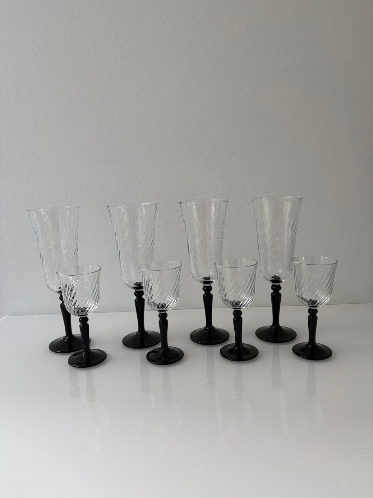 70’s / 80’s set vintage glazen, Luminarc, model Onyx Swirl, Ophalen of Verzenden, Zo goed als nieuw, Overige typen