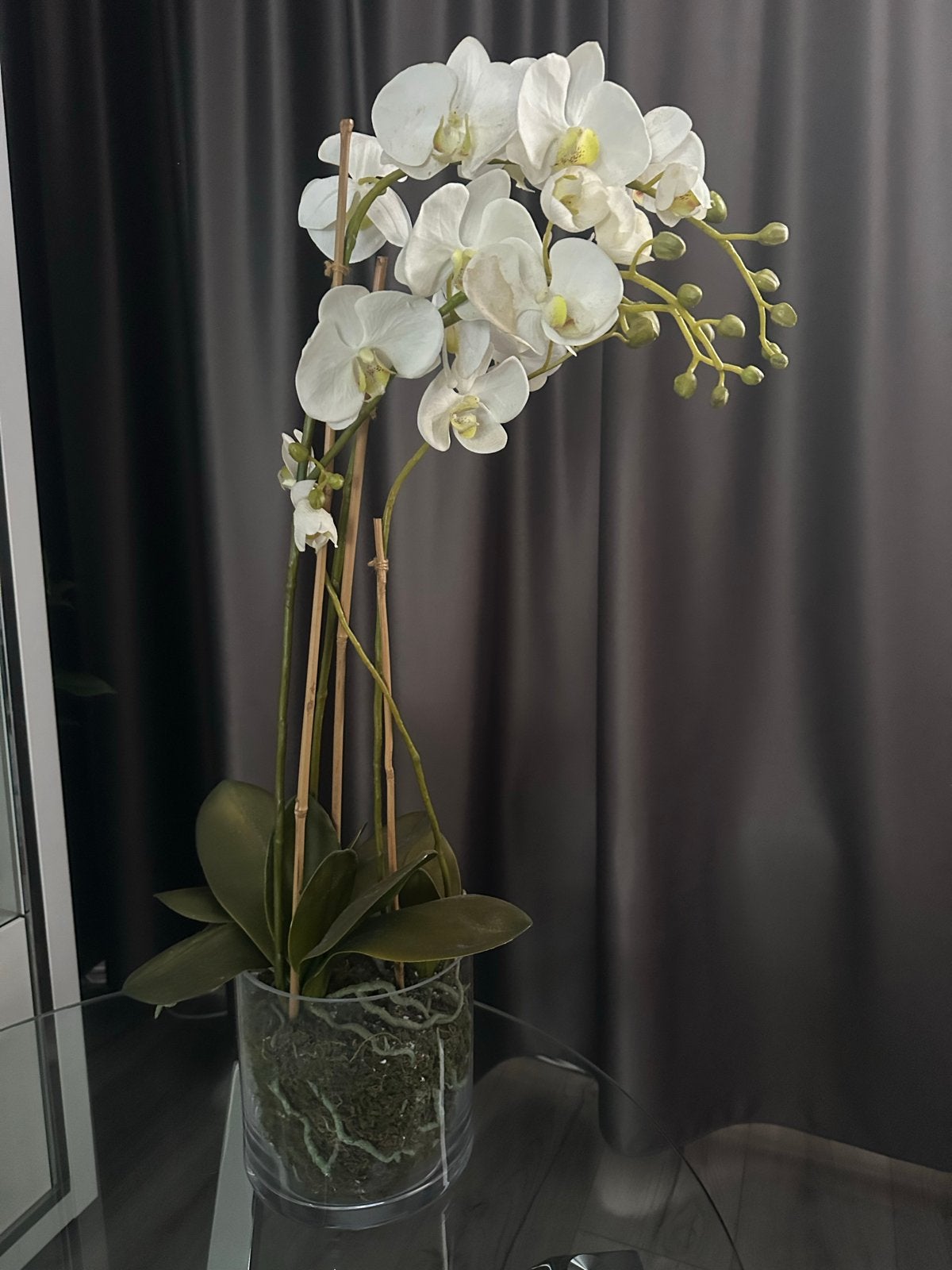 Witte kunstorchidee 90 cm in glazen pot, Ophalen, Binnen, Gebruikt, Kunstplant