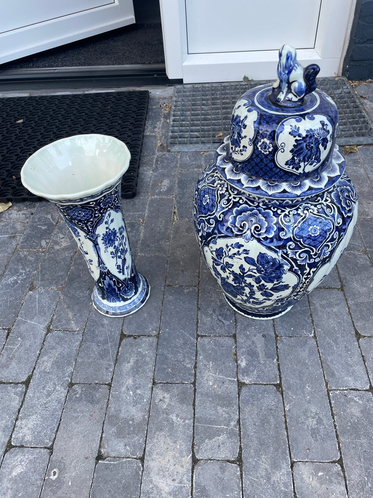 Delfts Blauw Vaas en Grote Pot met Deksel, Antiek en Kunst, Ophalen of Verzenden