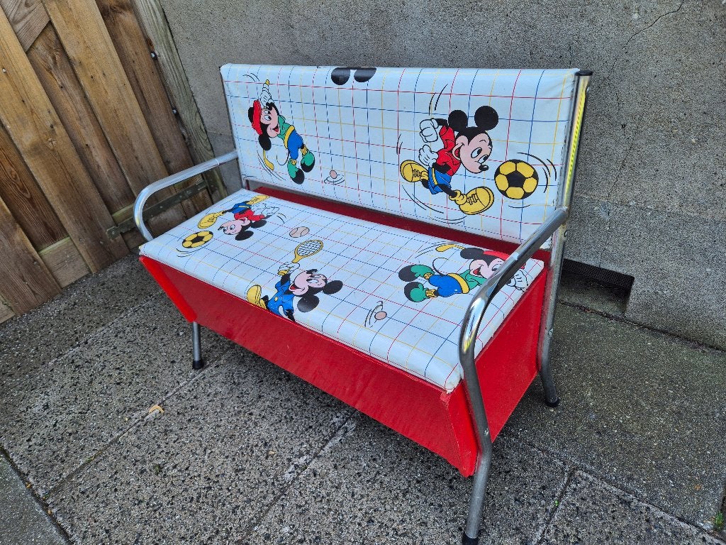 Micky en Minnie verchroomd kinderbankje met opklap zitting., Ophalen of Verzenden