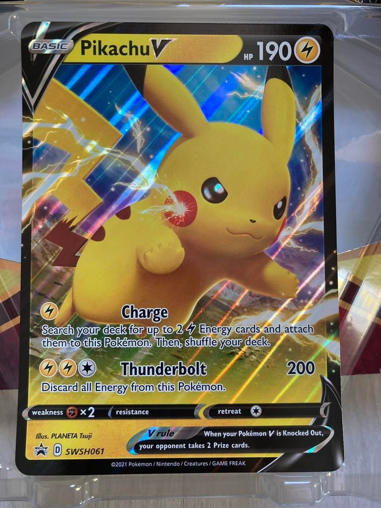 Pikachu V SWSH061 Oversized Jumbo kaart BOOSTERFRIS, Ophalen of Verzenden, Zo goed als nieuw, Losse kaart, Foil
