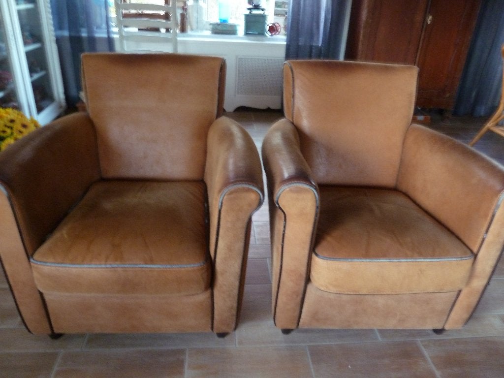 2 bruine leren fauteuils, Ophalen