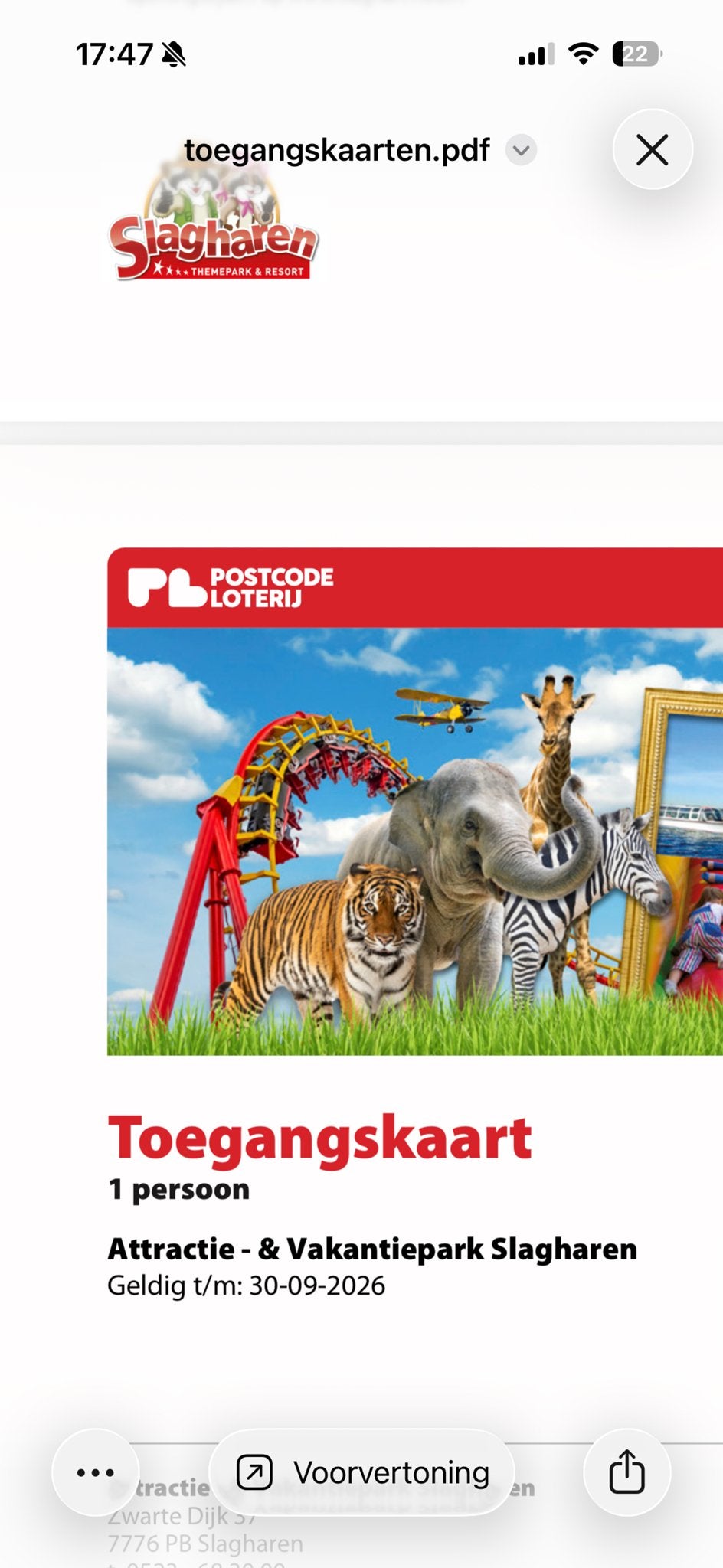 4 kaartjes voor slagharen, Drie personen of meer, Ticket of Toegangskaart