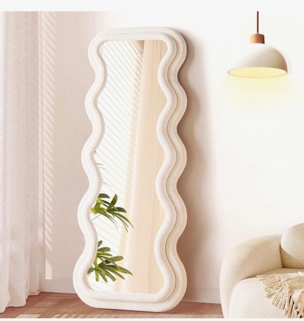 Luxe Wavy Spiegel 160x60 - Beige / Wit-Crème - 70% KORTING, 7021br, Nieuw, Ophalen of Verzenden, Sera@live.nl