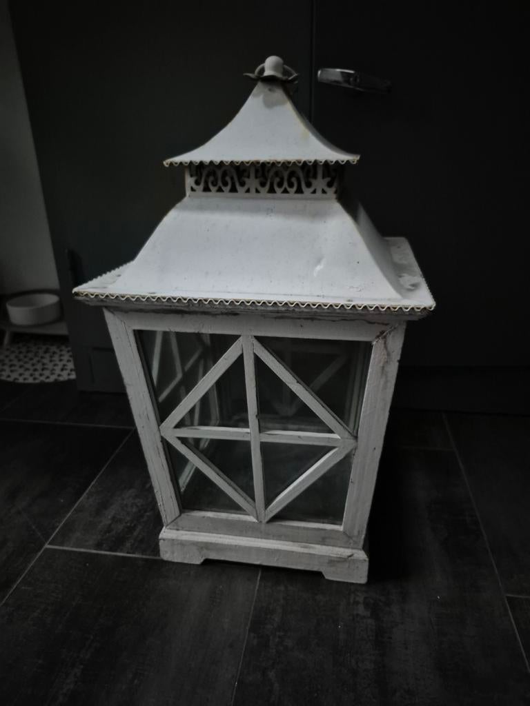 Witte Brocante Lantaarn Windlicht - 50cm, Huis en Inrichting, Ophalen of Verzenden