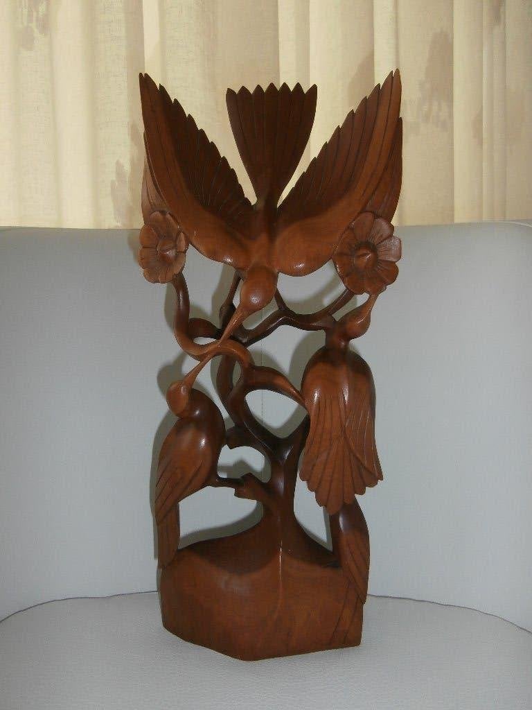 Vintage handgesneden houten vogelsculptuur uit Bali, Houtsnijwerk, Art nouveau, Ophalen of Verzenden, Handgemaakt
