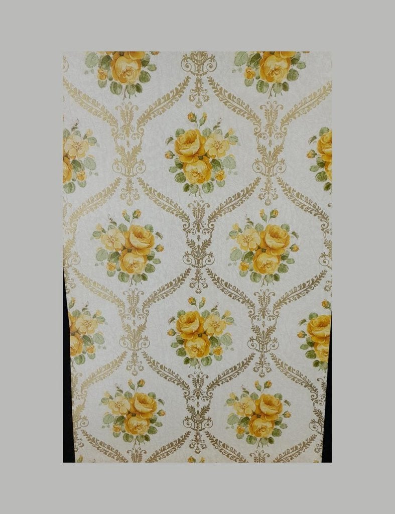 3933 vintage behang geel rozen barok vintage 60s 70s swiet, Huis en Inrichting, Stoffering | Behang, Verzenden, Geel