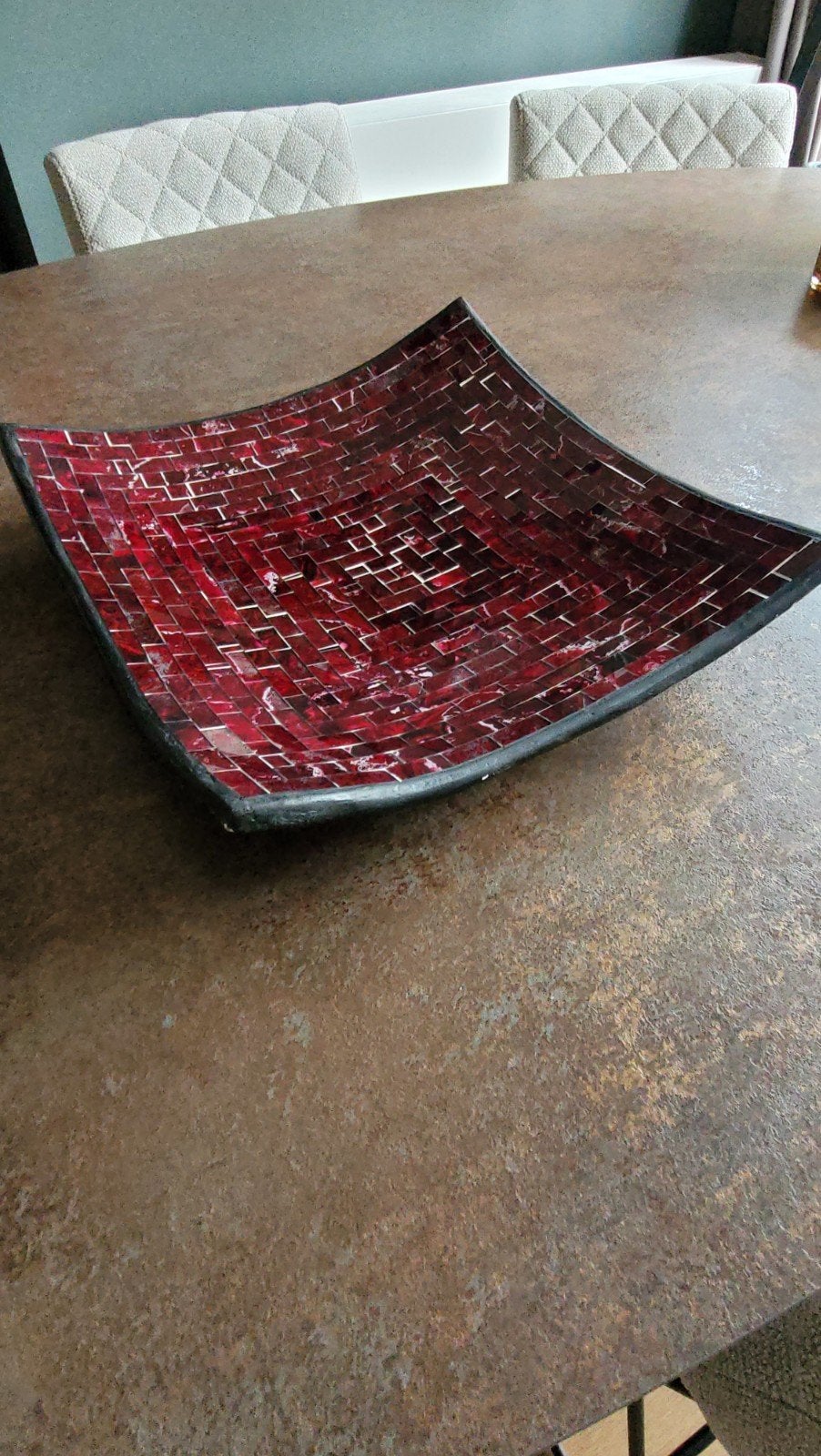 Decoratieve schaal met mozaïek in rood, Ophalen, Overige materialen, Schaal, Vierkant