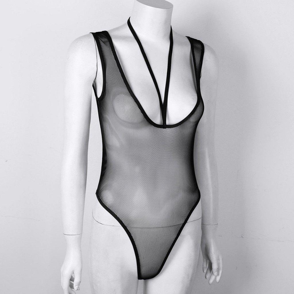 Zwarte doorzichtige dames bodysuit / catsuit lingerie romper, Verzenden, Zwart, Body of Korset
