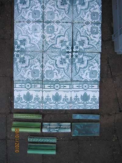 56 antieke wandtegels vierpas, groen decor 15x15cm, Ophalen
