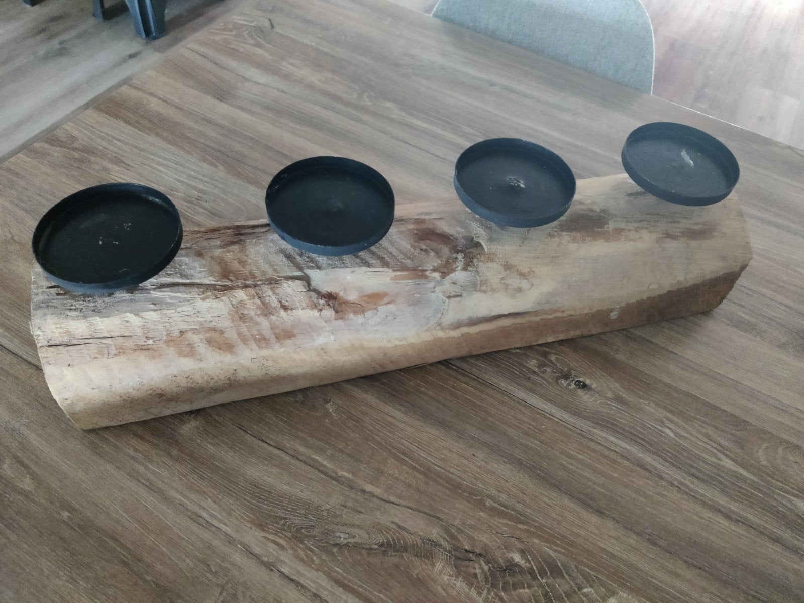 Kaarsenhouder met hout +/- 40cm lang, 10 cm breed, Huis en Inrichting, Woonaccessoires | Dienbladen, Ophalen, Gebruikt, Rechthoekig
