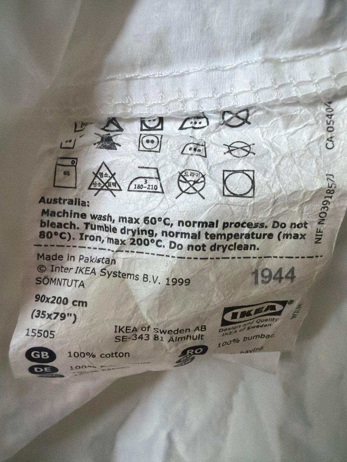 IKEA SÖMNTUTA Hoeslaken 90x200 cm Wit 100% Katoen, Huis en Inrichting, Slaapkamer | Beddengoed, Eenpersoons, Ophalen of Verzenden