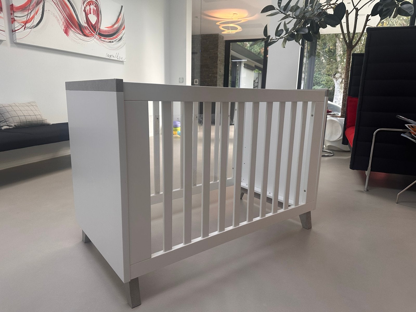 Wit modern ledikant met plexiglas en matras, Ophalen, Gebruikt, Wit, 190 cm of minder