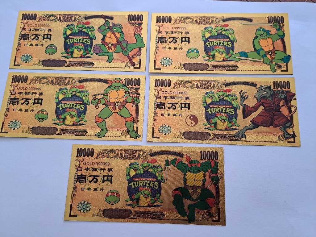 GOUDFOLIE BILJET - CARTOON TURTLES-- 5X, Verzenden, Nieuw