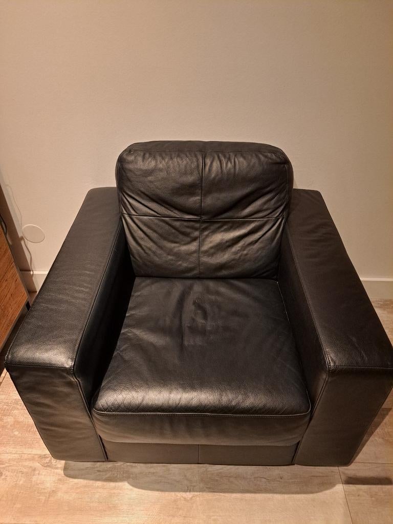 Ikea Skogaby fauteuil - Robuust zwart, goede staat, Ophalen, Gebruikt, 75 tot 100 cm, Leer